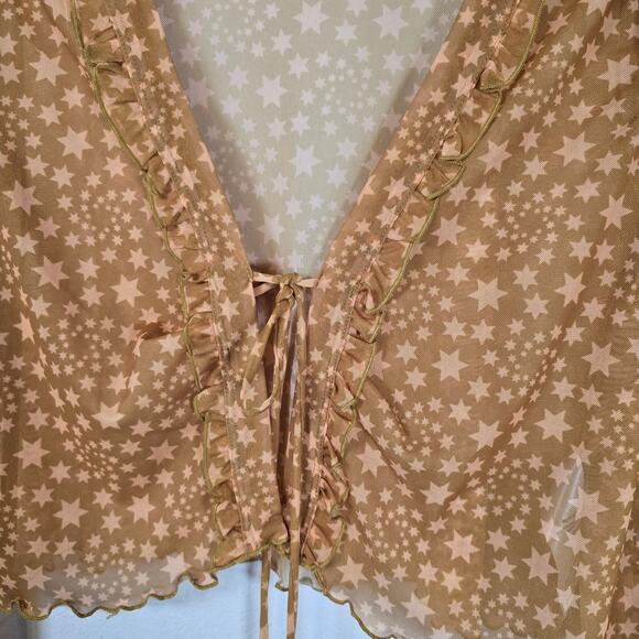 Free People Marne Sheer Mesh Top Women's L Yellow Star Print Boho Casual Beachy - Picture 4 of 10